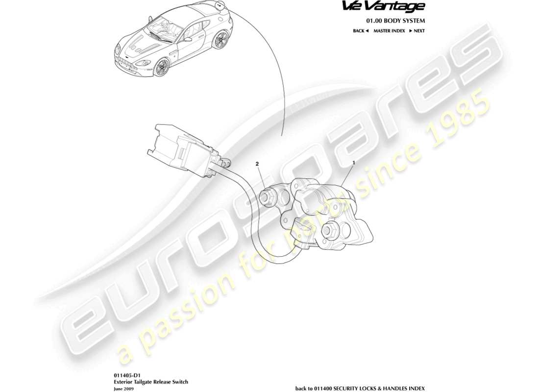 aston martin v12 vantage (2013) tailgate release part diagram