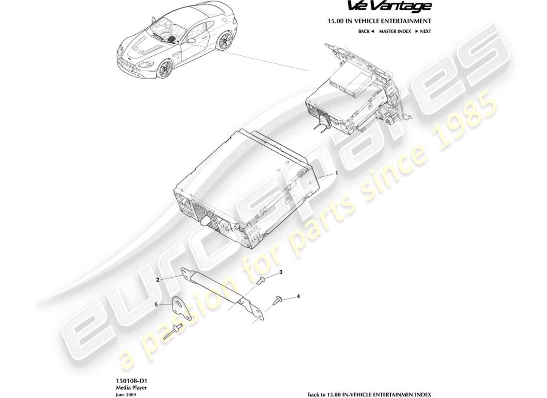 aston martin v12 vantage (2011) media player part diagram