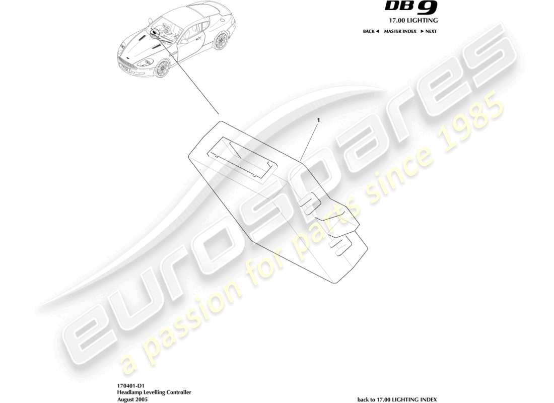 aston martin db9 (2004) headlamp leveling controller parts diagram