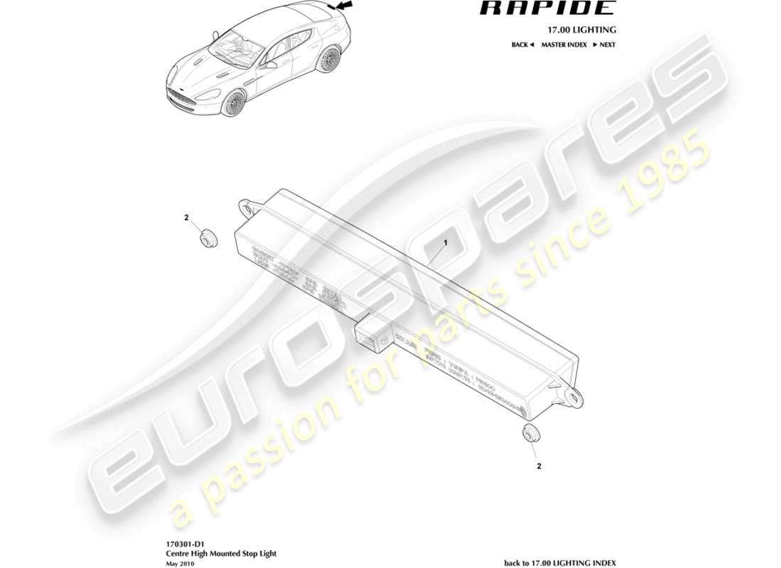 aston martin rapide (2013) high mounted stop light part diagram