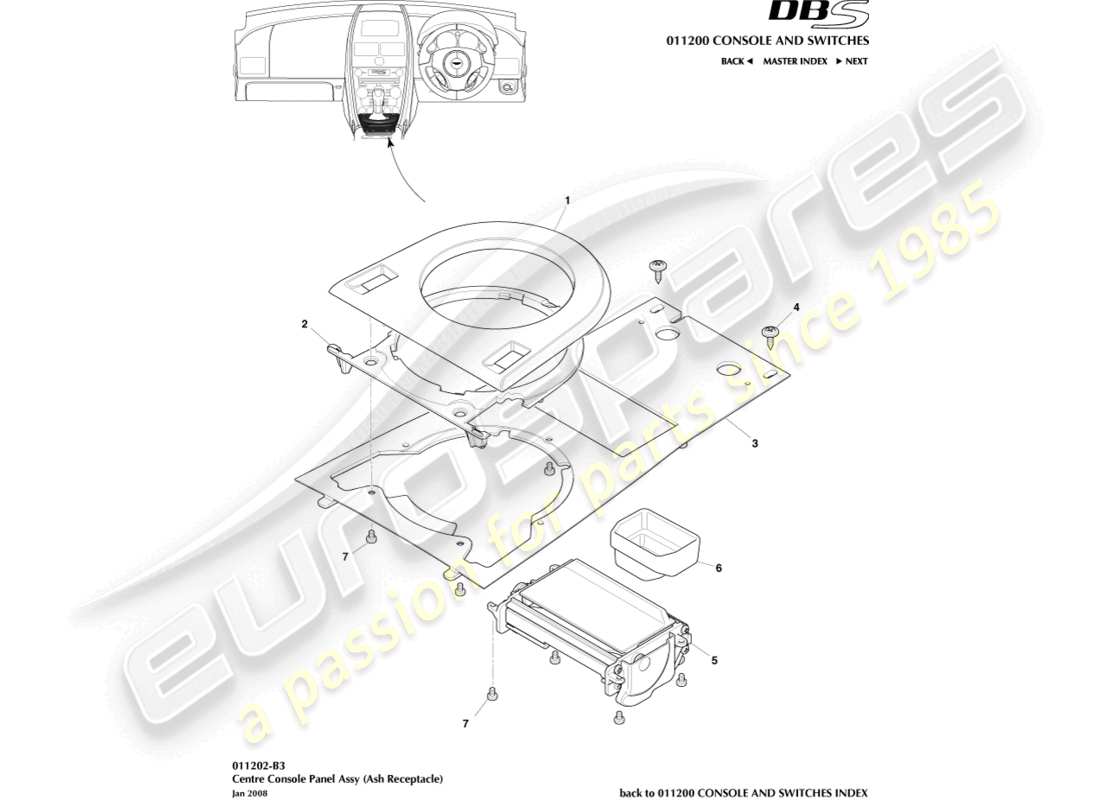aston martin dbs (2012) centre console, manual part diagram