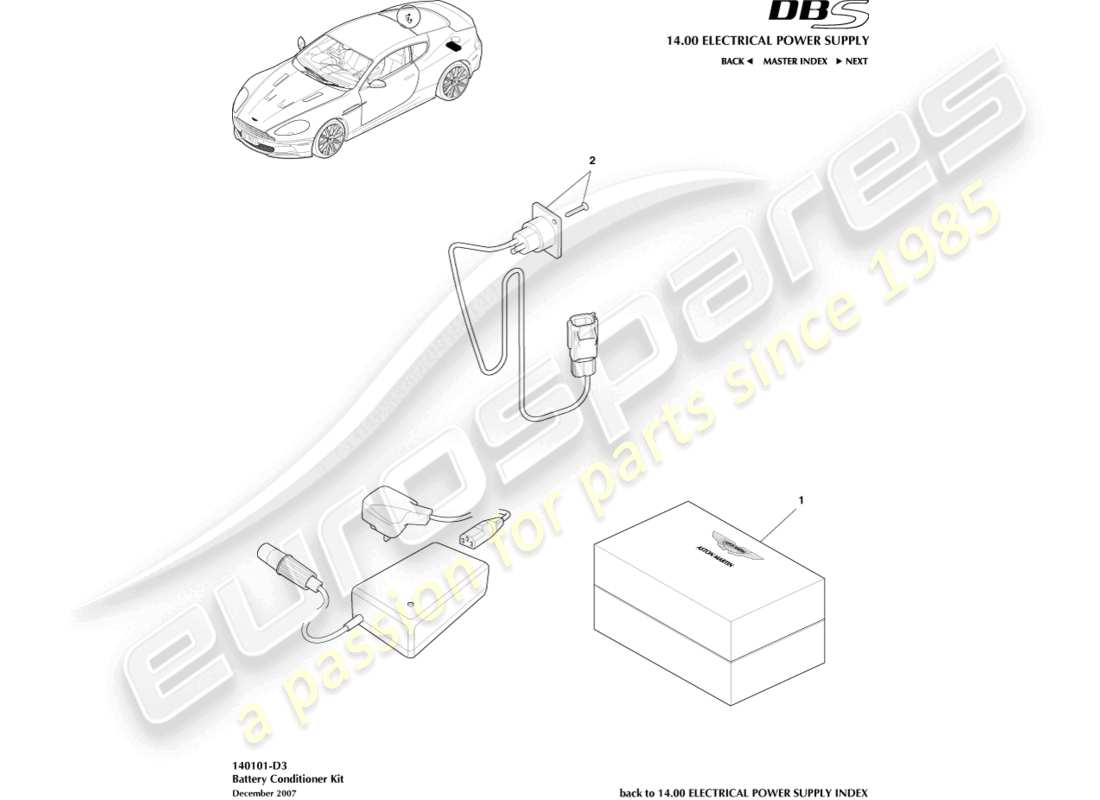 aston martin dbs (2007) battery conditioner kit part diagram