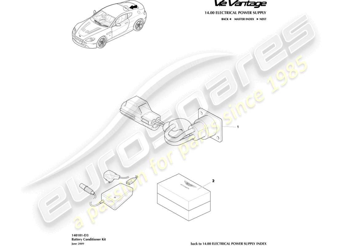 aston martin v12 vantage (2010) battery conditioner kit part diagram