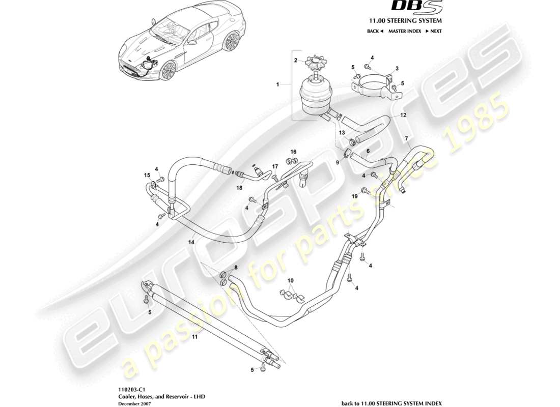 aston martin dbs (2014) cooler, hoses & reservoir part diagram