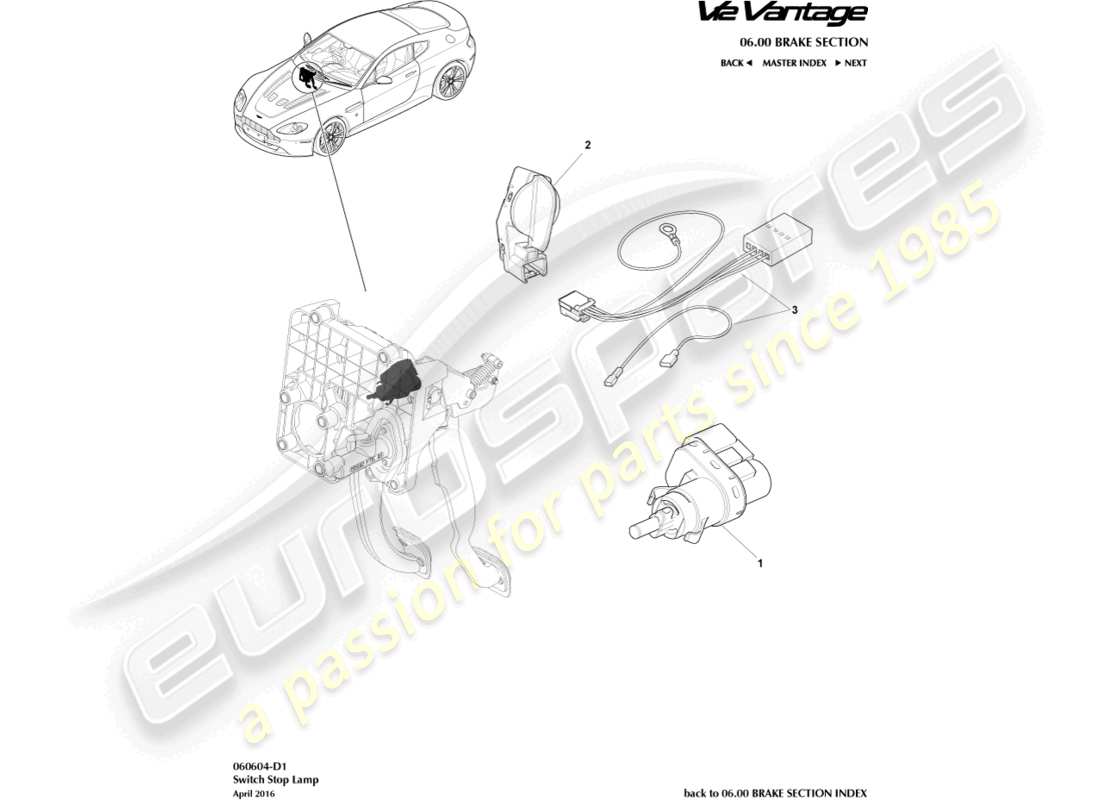 aston martin v12 vantage (2011) stop lamp switch part diagram