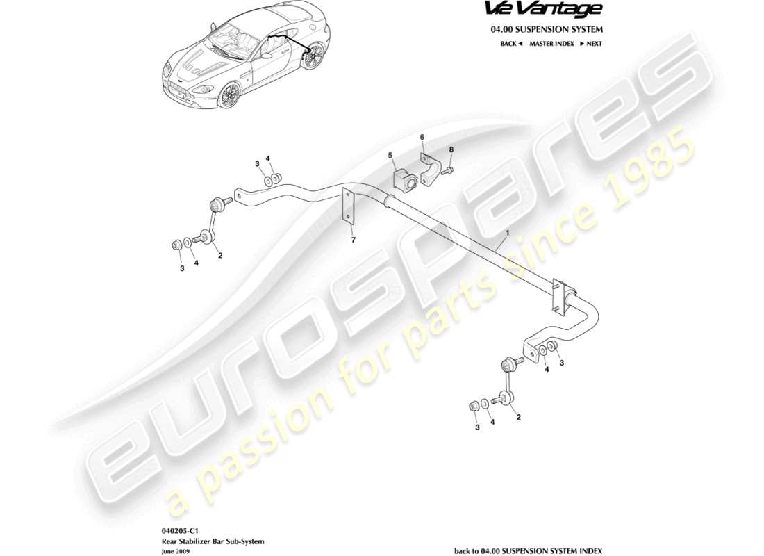aston martin v12 vantage (2011) rear stabiliser bar part diagram