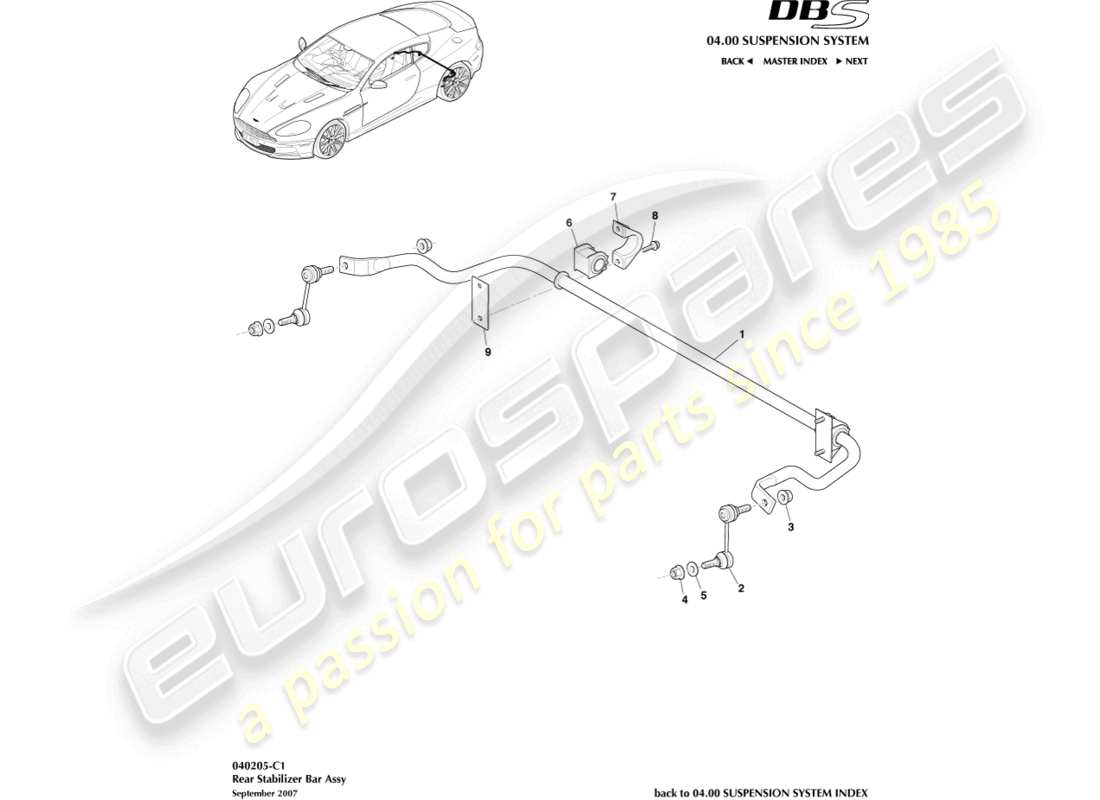aston martin dbs (2013) rear stabiliser bar part diagram