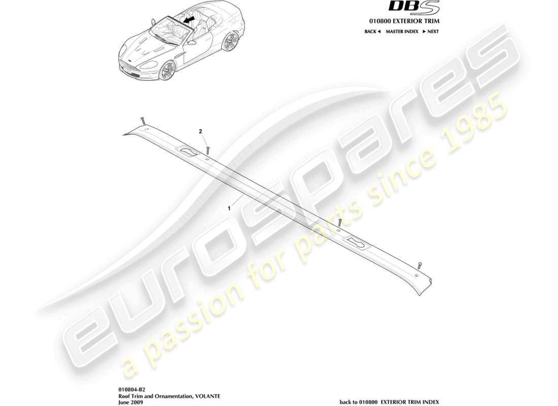 aston martin dbs (2013) roof trim, volante part diagram