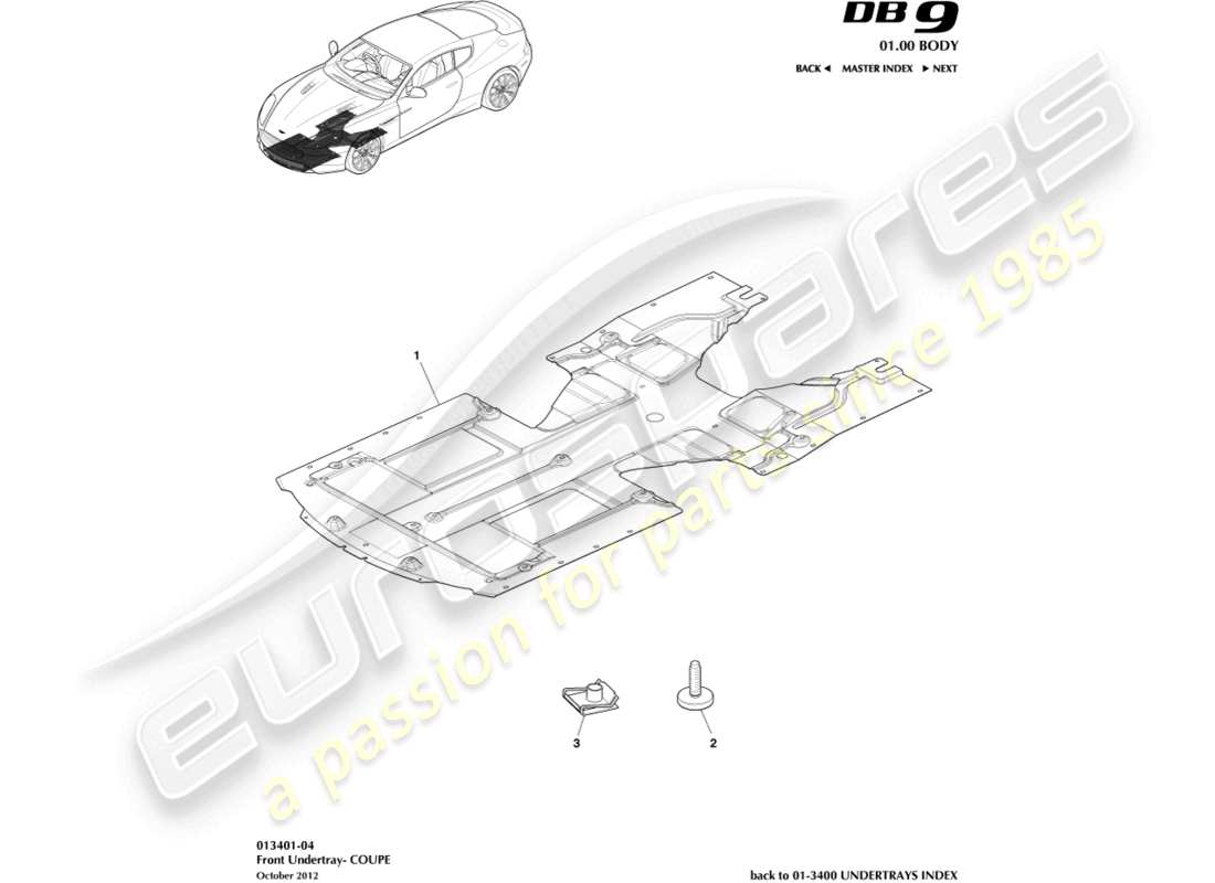 aston martin db9 (2013) front undertray, coupe part diagram