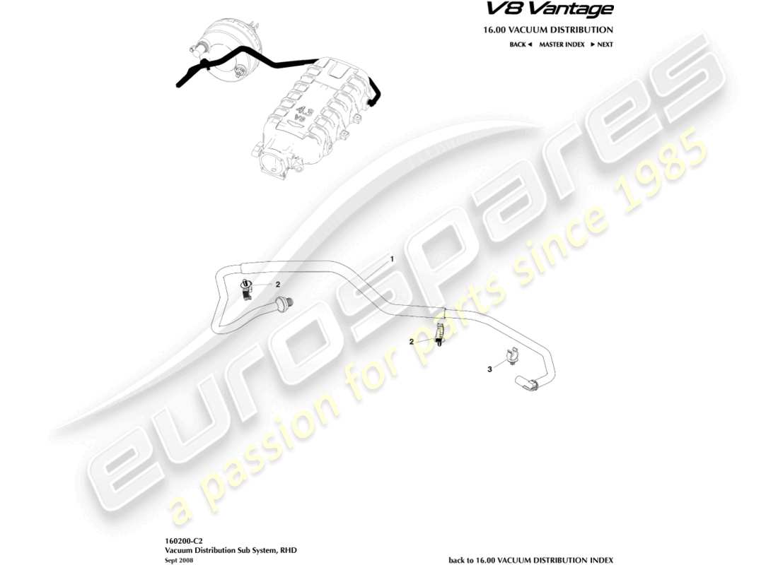 aston martin v8 vantage (2014) vacuum pipe, rhd part diagram