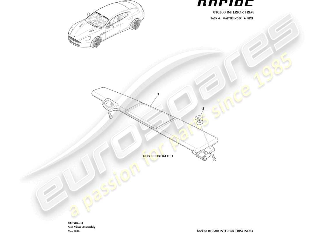 aston martin rapide (2013) sunvisors part diagram