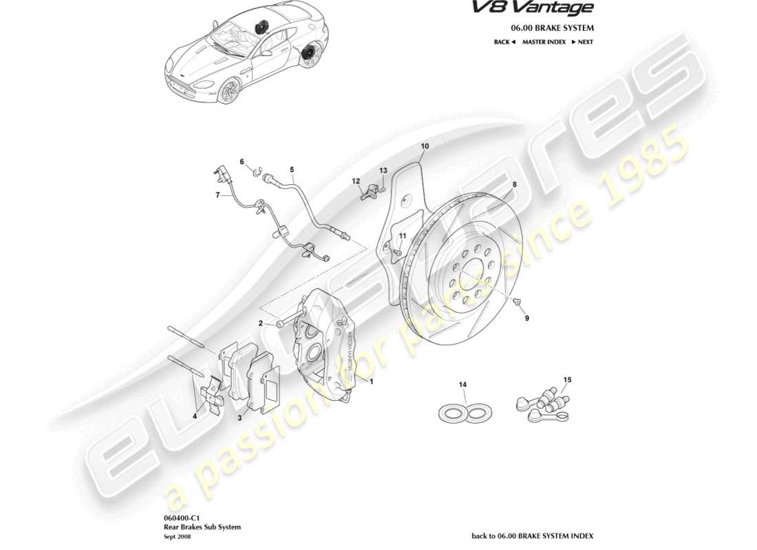 aston martin v8 vantage (2014) rear brake system part diagram