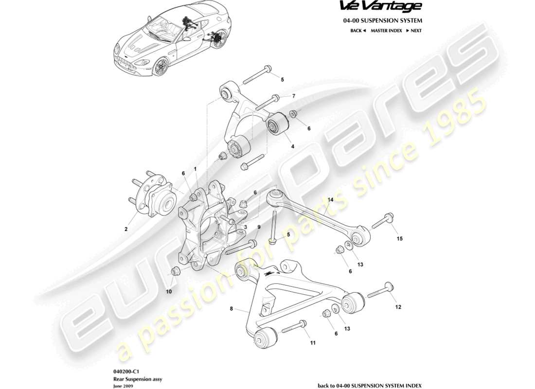 aston martin v12 vantage (2011) rear suspension assembly part diagram