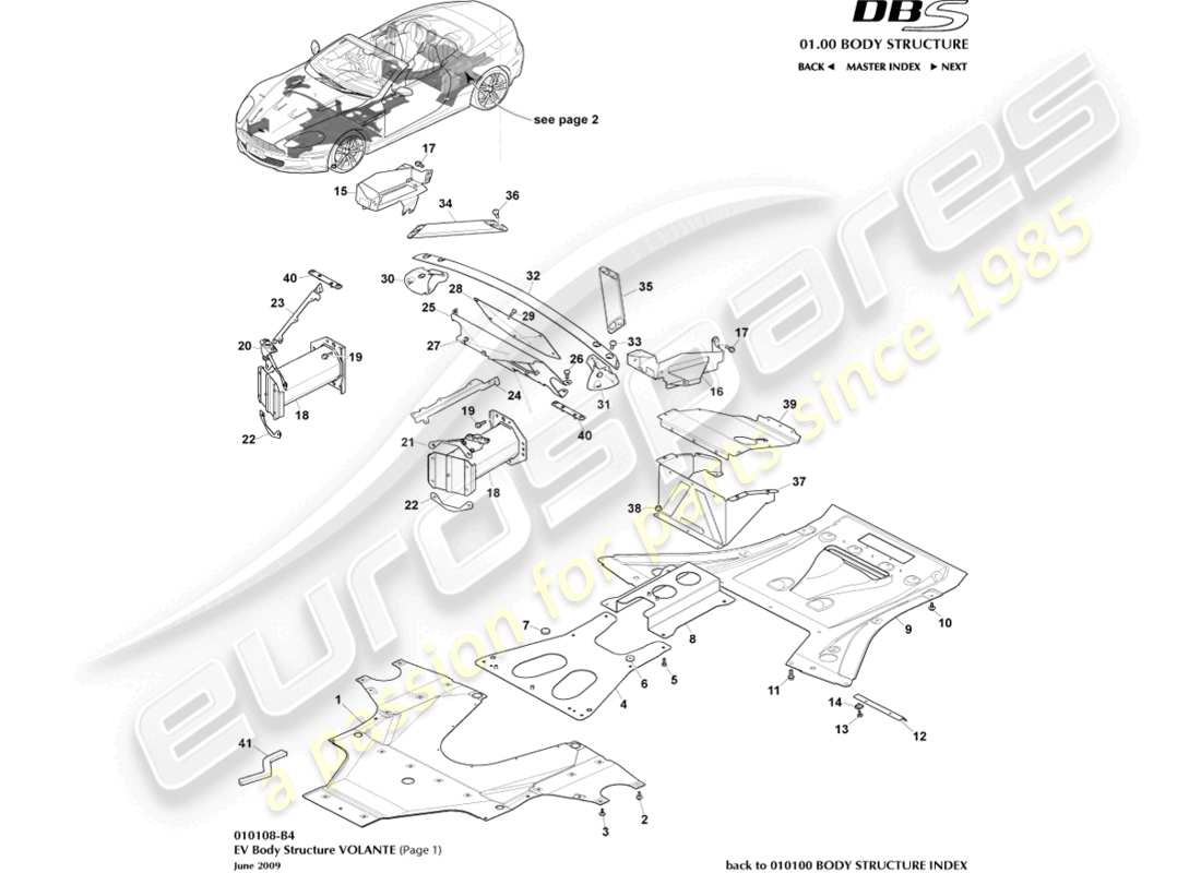 aston martin dbs (2013) ev structure, volante, page 1 part diagram