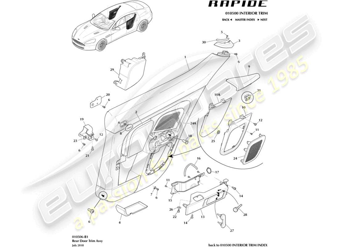 aston martin rapide (2019) rear door trim panel part diagram