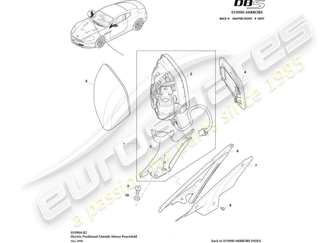 aston martin dbs (2011) exterior rear view mirrors part diagram