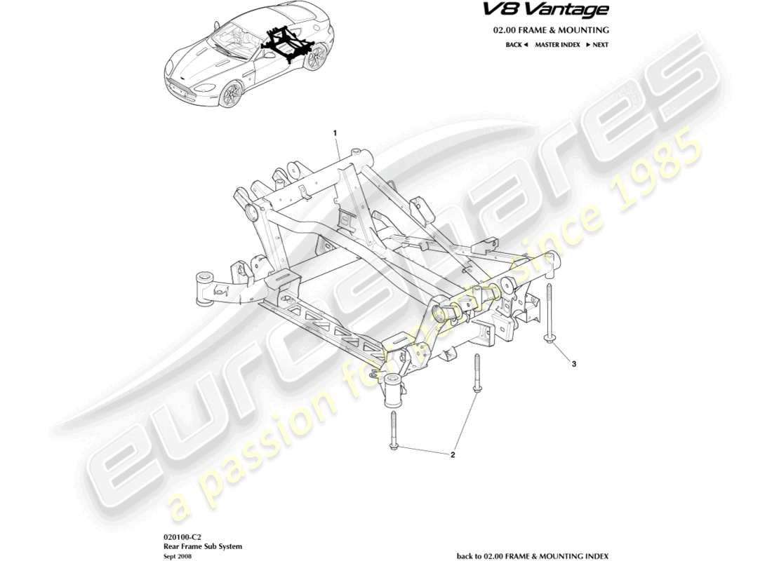 aston martin v8 vantage (2006) rear subframe part diagram