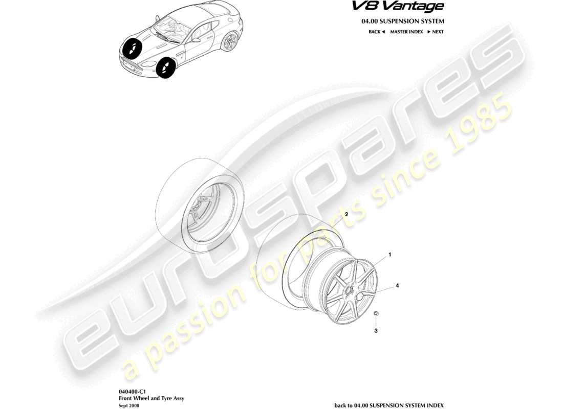 aston martin vantage gt8 (2017) front wheels & tyres, to 09my part diagram