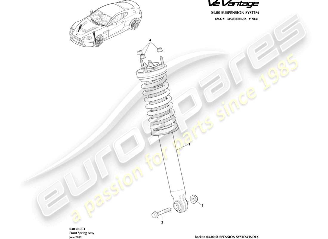 aston martin v12 vantage (2011) front spring & damper part diagram