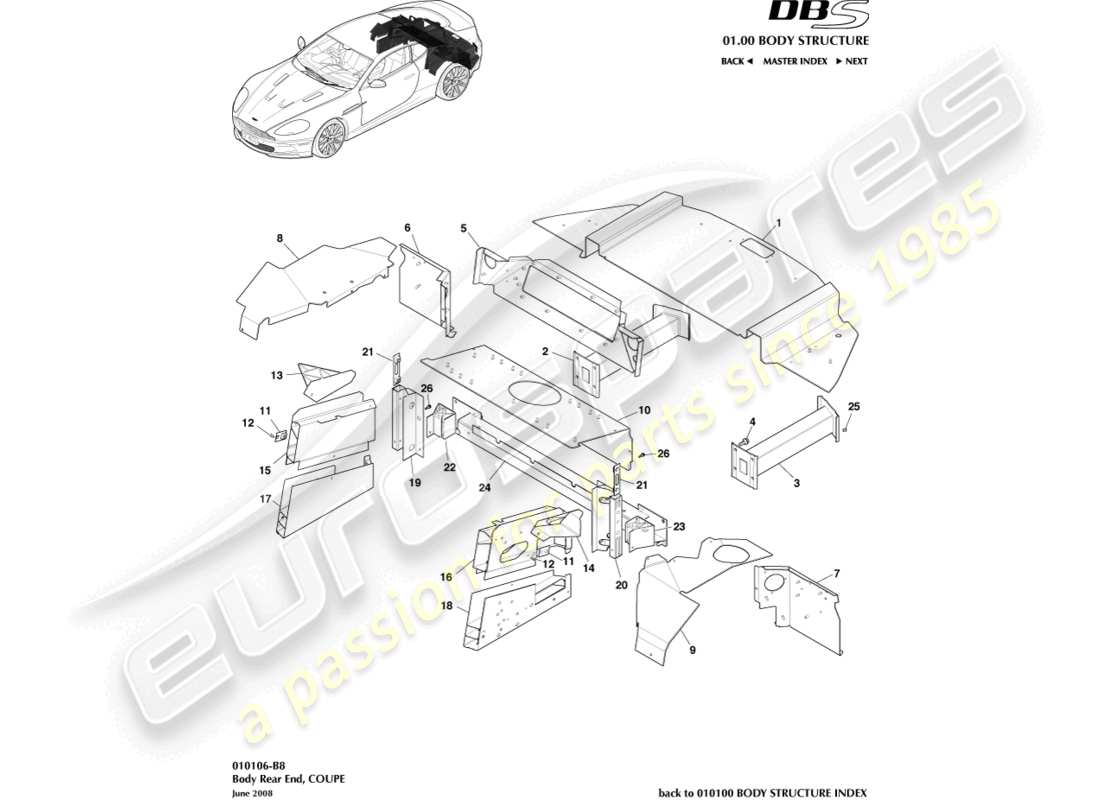 aston martin dbs (2007) body rear end, coupe part diagram