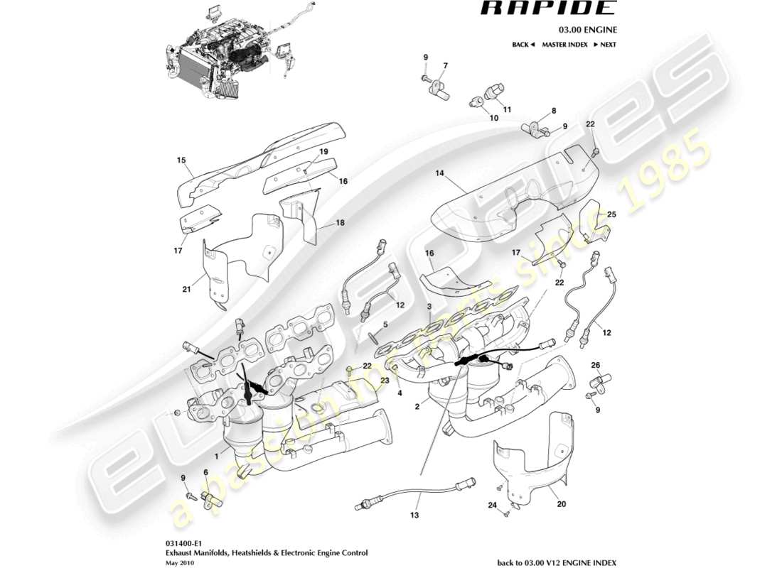 aston martin rapide (2013) exhaust manifolds part diagram