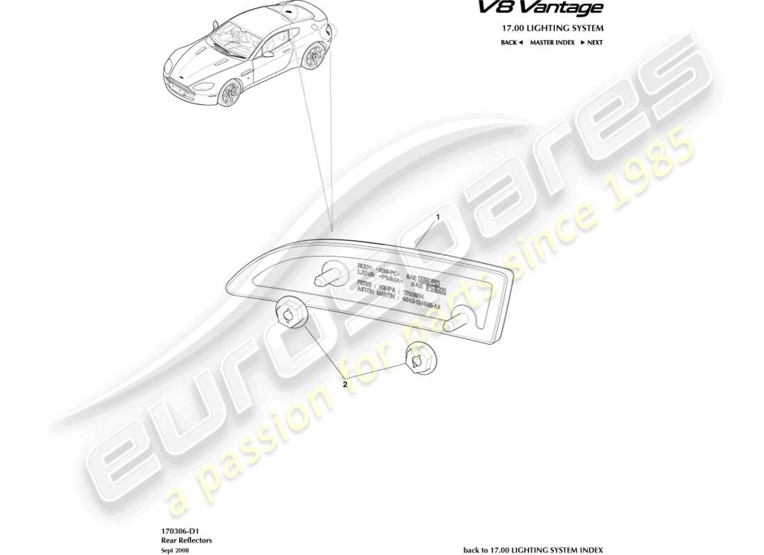 aston martin v8 vantage (2010) rear reflectors part diagram