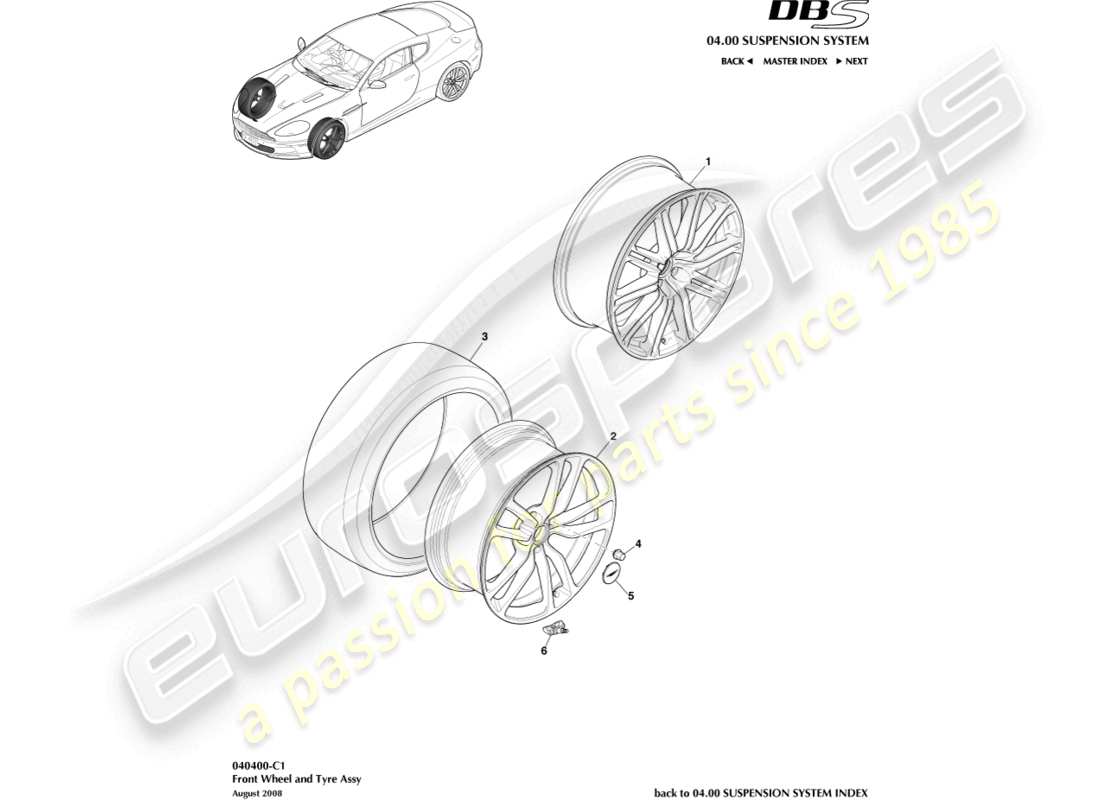 aston martin dbs (2007) front wheels & tyres part diagram