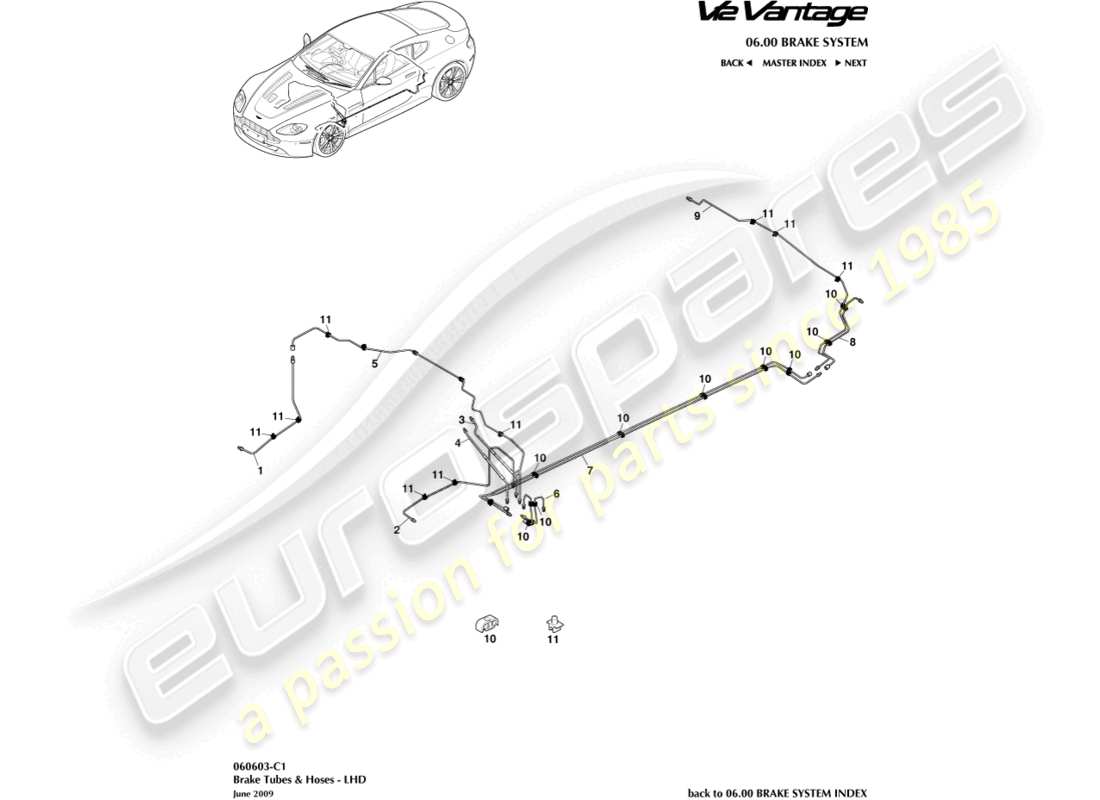 aston martin v12 vantage (2013) brake lines & hoses, lhd part diagram