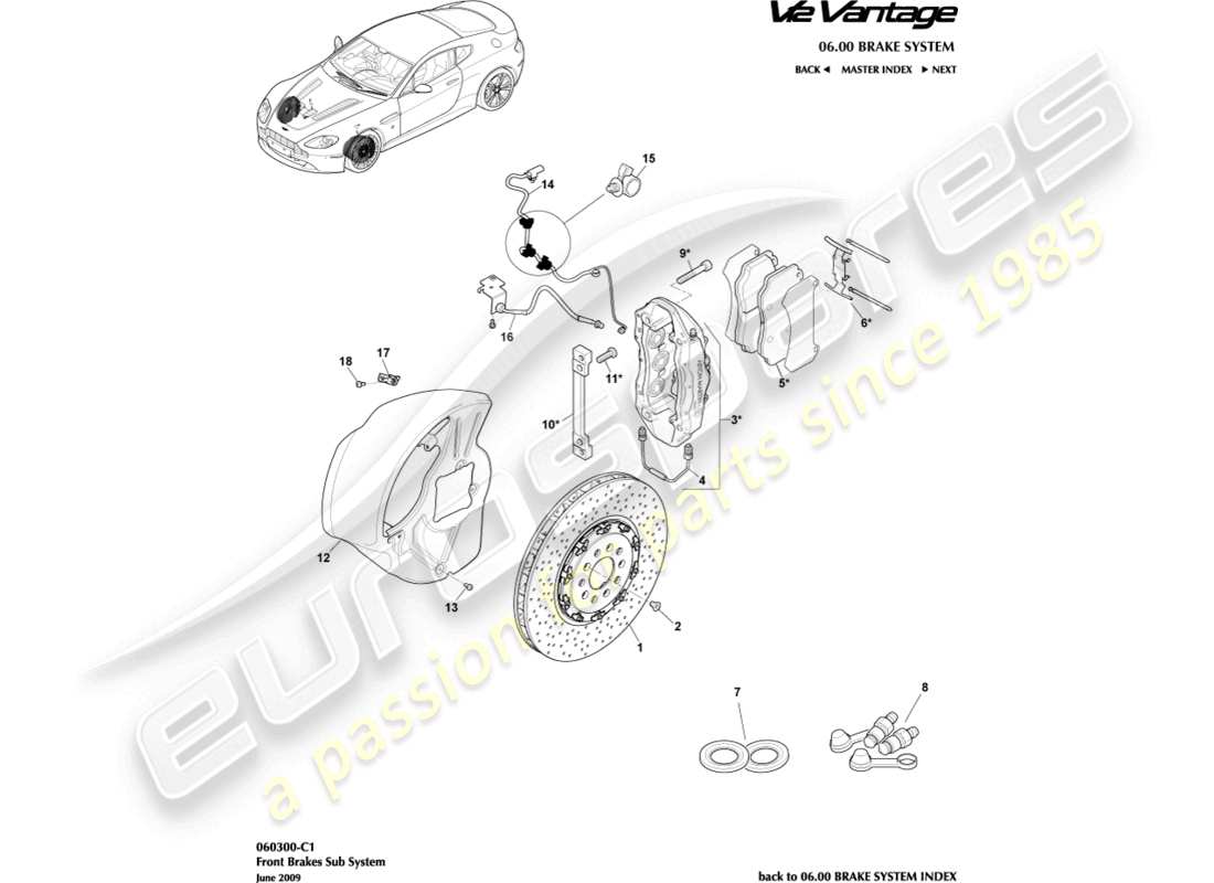 aston martin v12 vantage (2013) front brake system part diagram