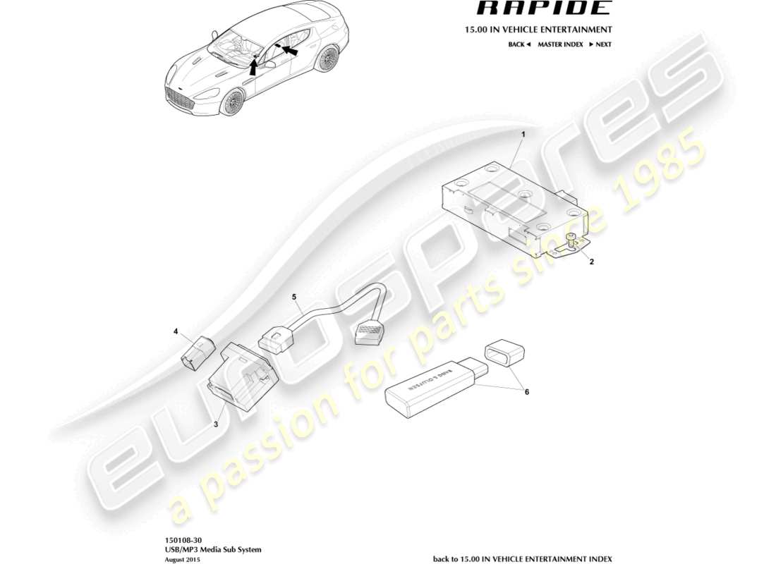 aston martin rapide (2019) mp3/usb media subsystem part diagram