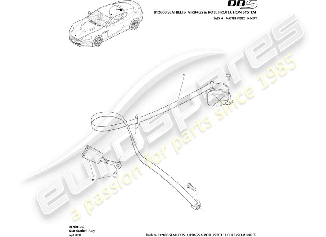 aston martin dbs (2007) rear seat belts part diagram