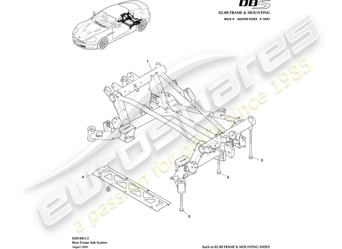 aston martin dbs (2007) rear subframe part diagram