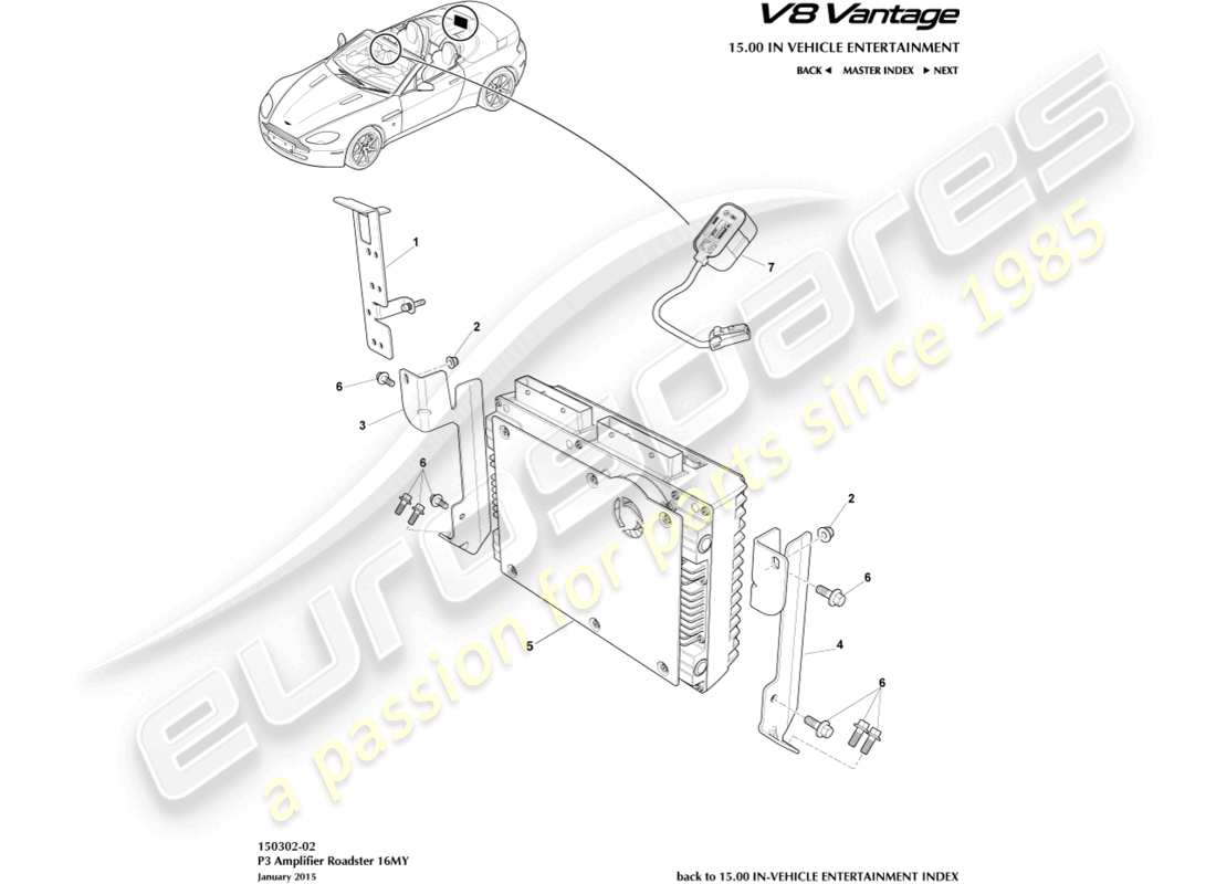 aston martin v8 vantage (2011) p3 amplfier, roadster part diagram