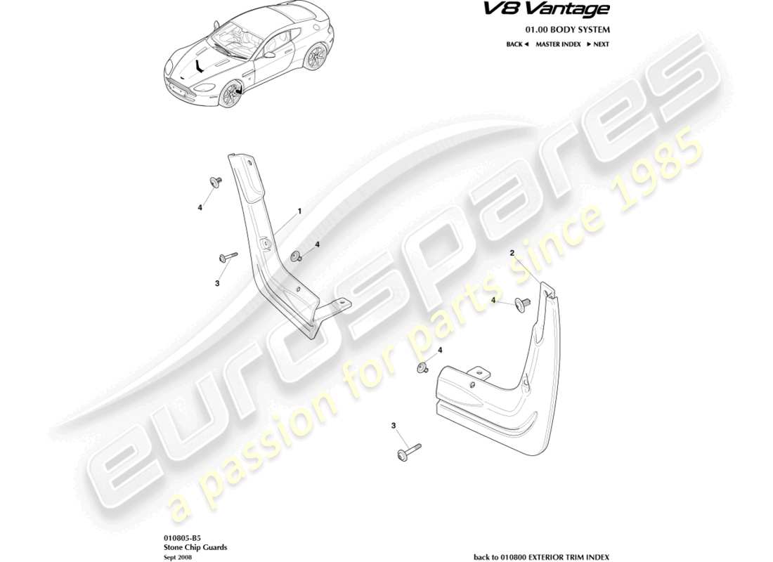 aston martin v8 vantage (2010) stone chip guards part diagram
