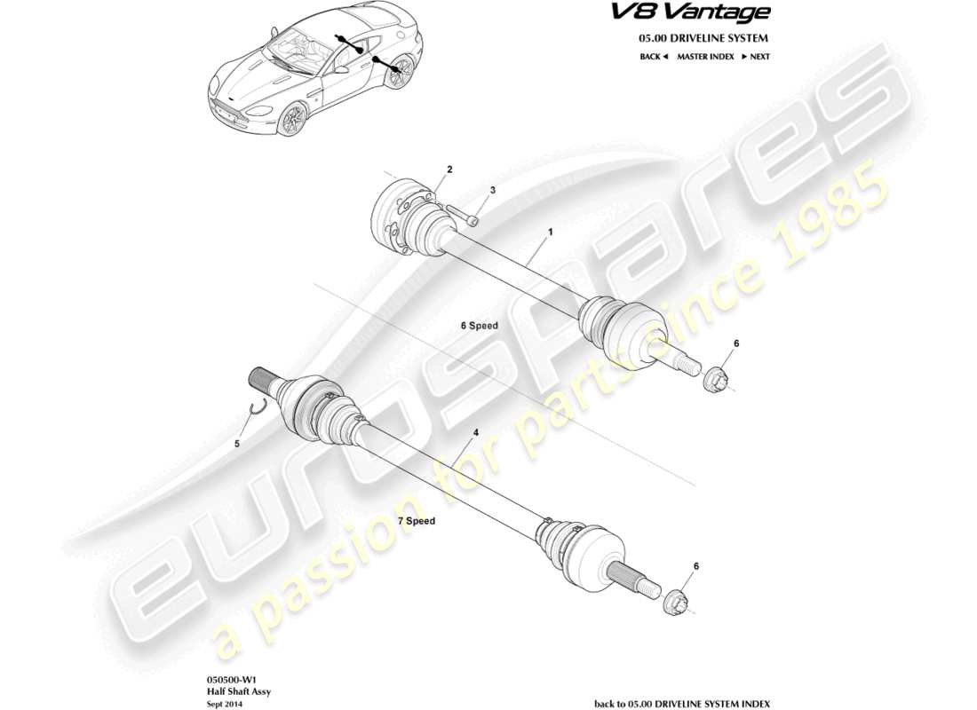 aston martin v8 vantage (2017) rear halfshaft assembly part diagram