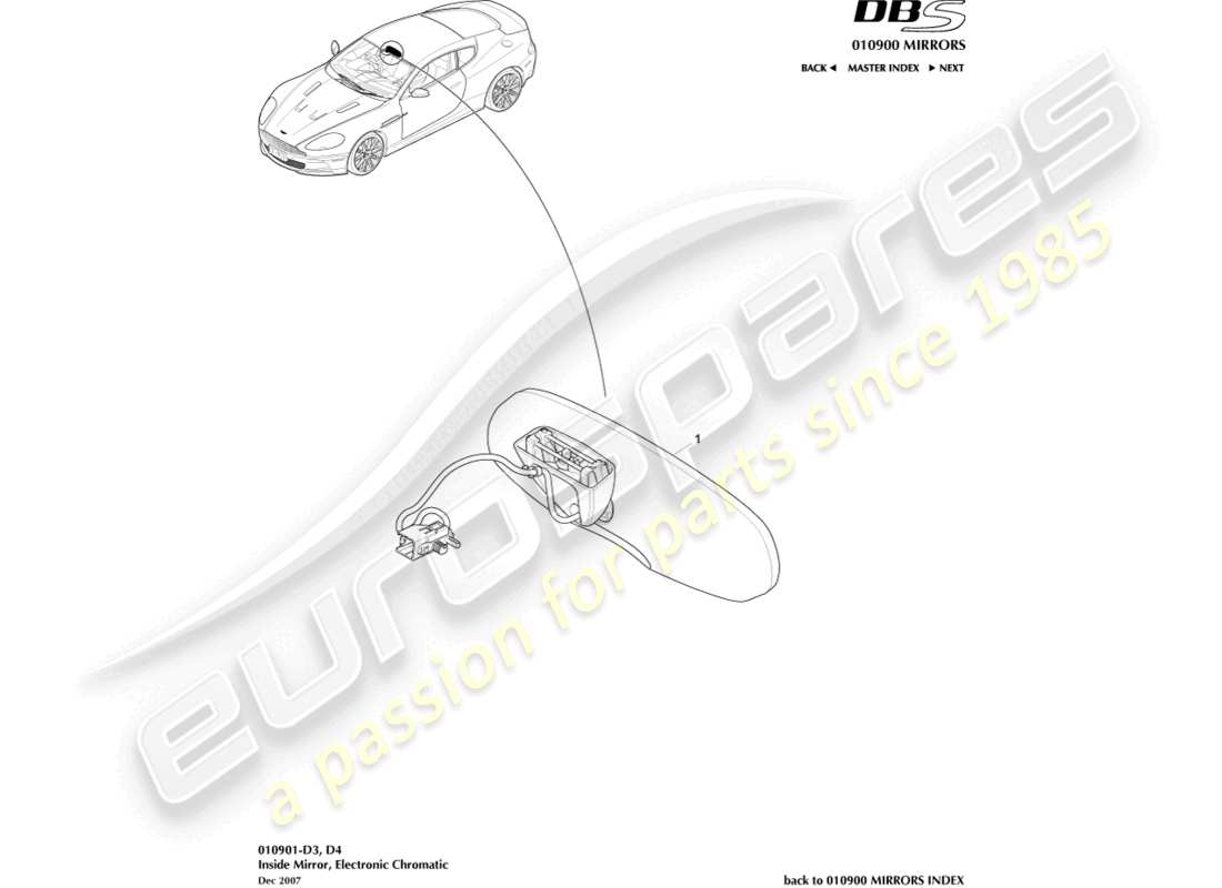 aston martin dbs (2007) interior mirror, chromatic part diagram