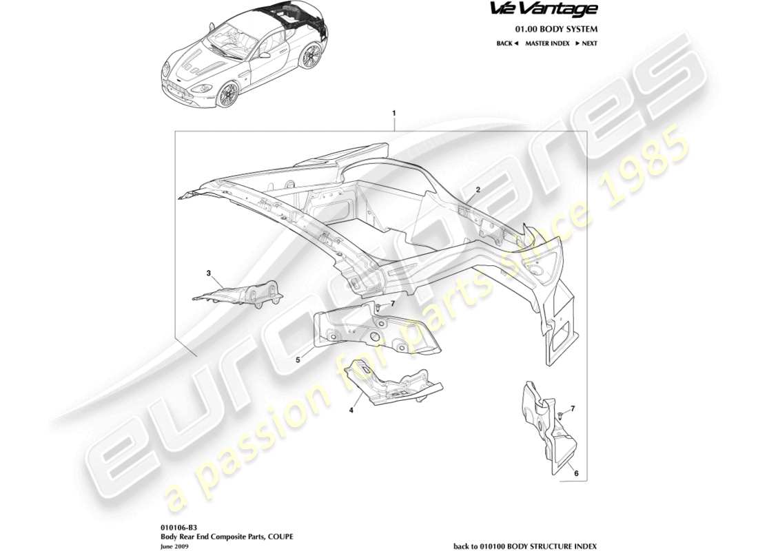 aston martin v12 vantage (2010) body rear end composite, coupe part diagram