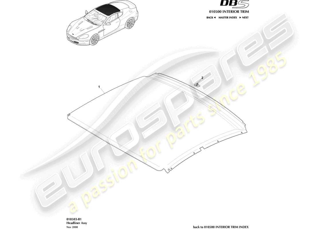 aston martin dbs (2007) headliner assy part diagram