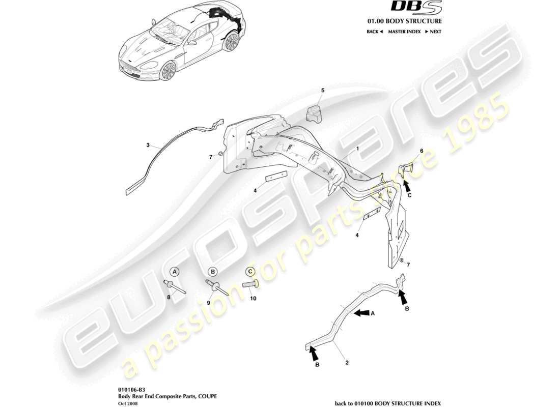 aston martin dbs (2007) body rear end composite, coupe part diagram