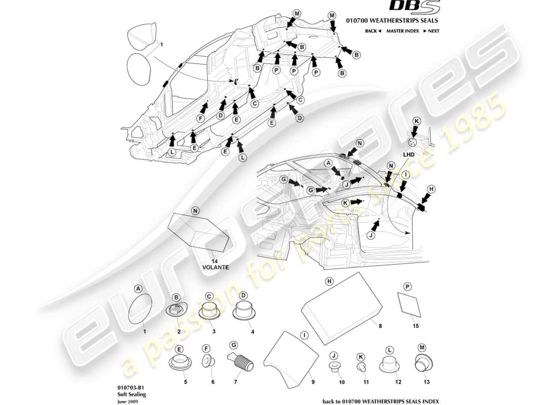 aston martin dbs (2007) soft sealing part diagram