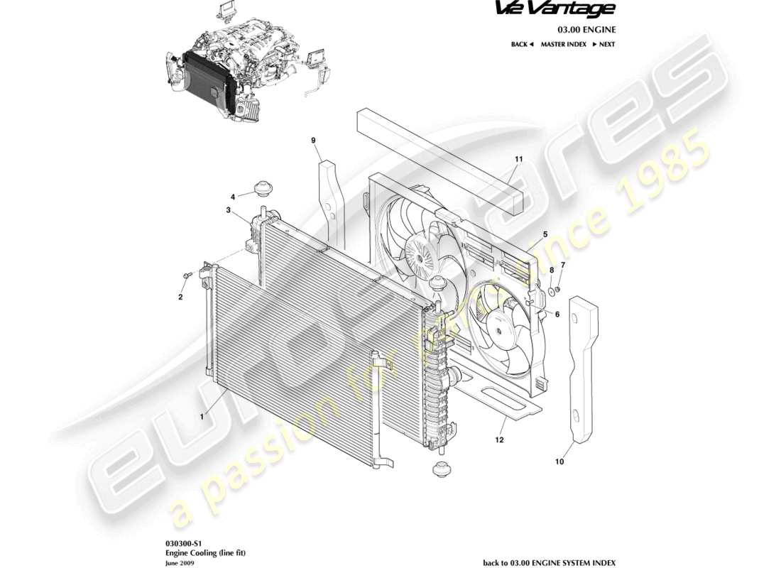 aston martin v12 vantage (2013) engine cooling, line fit part diagram