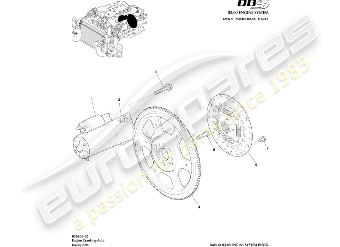 aston martin dbs (2007) starter motor, auto part diagram