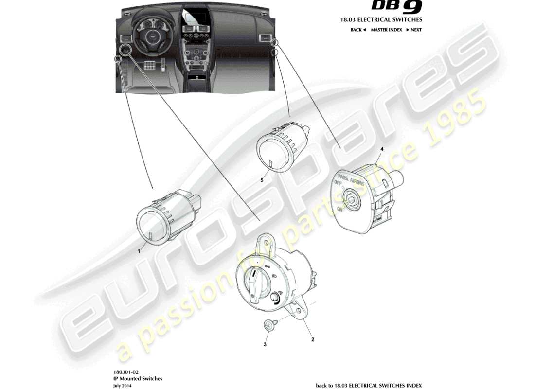 aston martin db9 (2017) ip switches part diagram