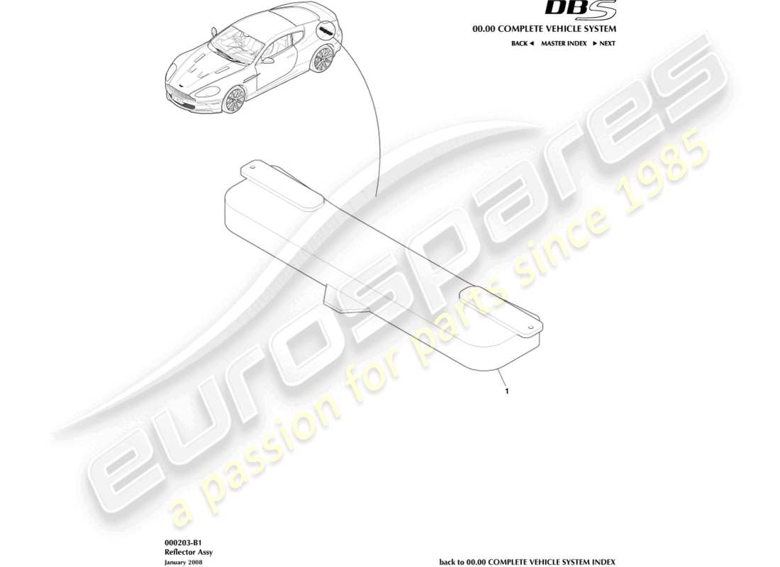 aston martin dbs (2007) hazard warning reflector part diagram