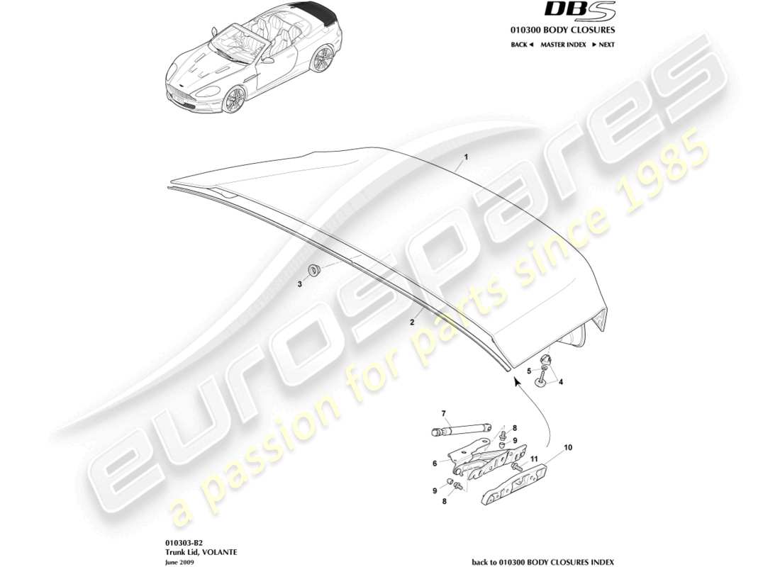 aston martin dbs (2007) trunk lid, volante part diagram