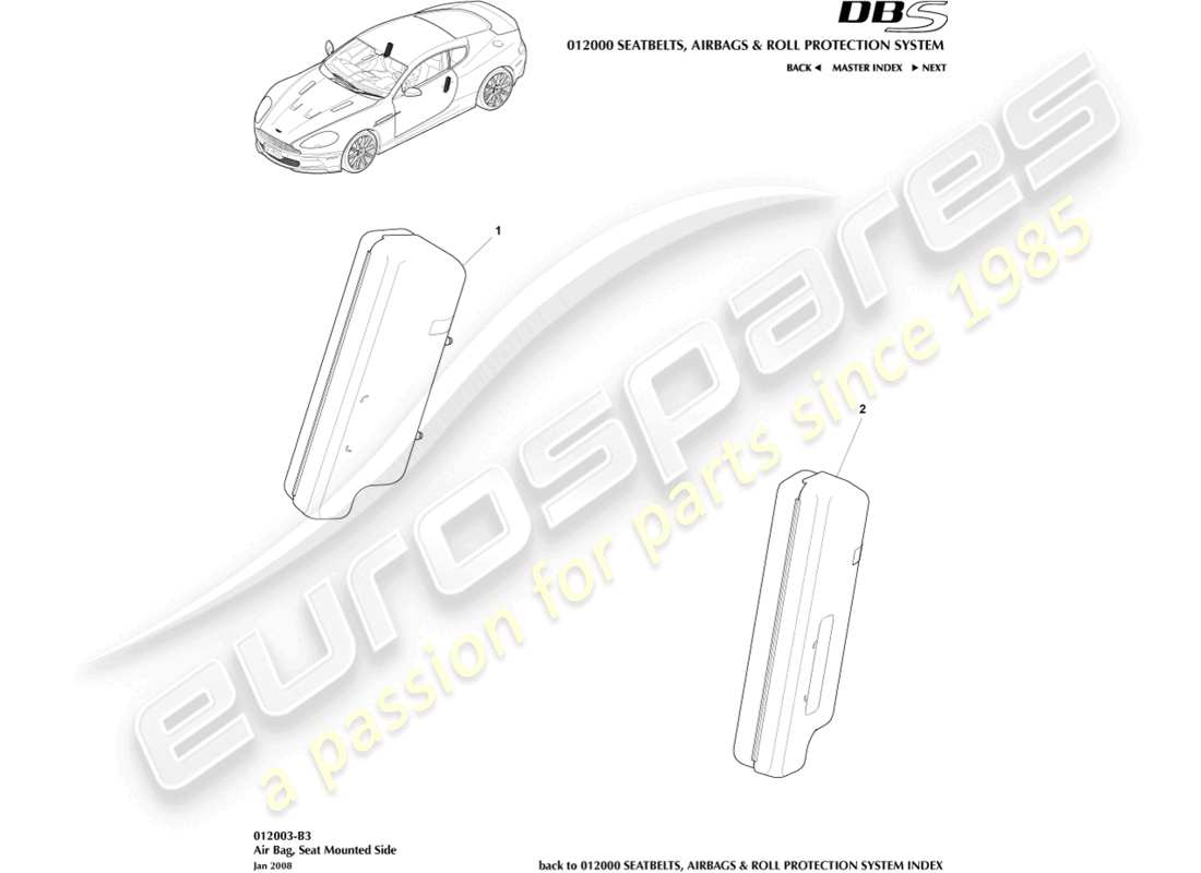 aston martin dbs (2007) side airbag part diagram