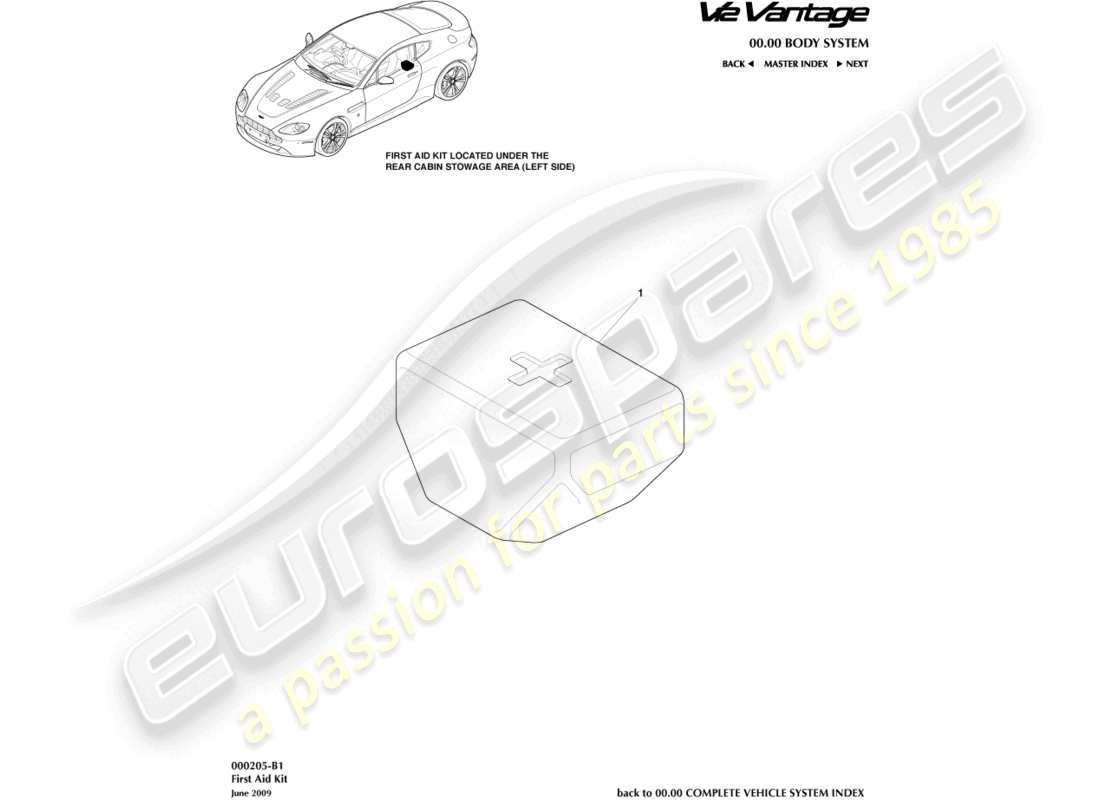 aston martin v12 vantage (2011) first aid kit part diagram