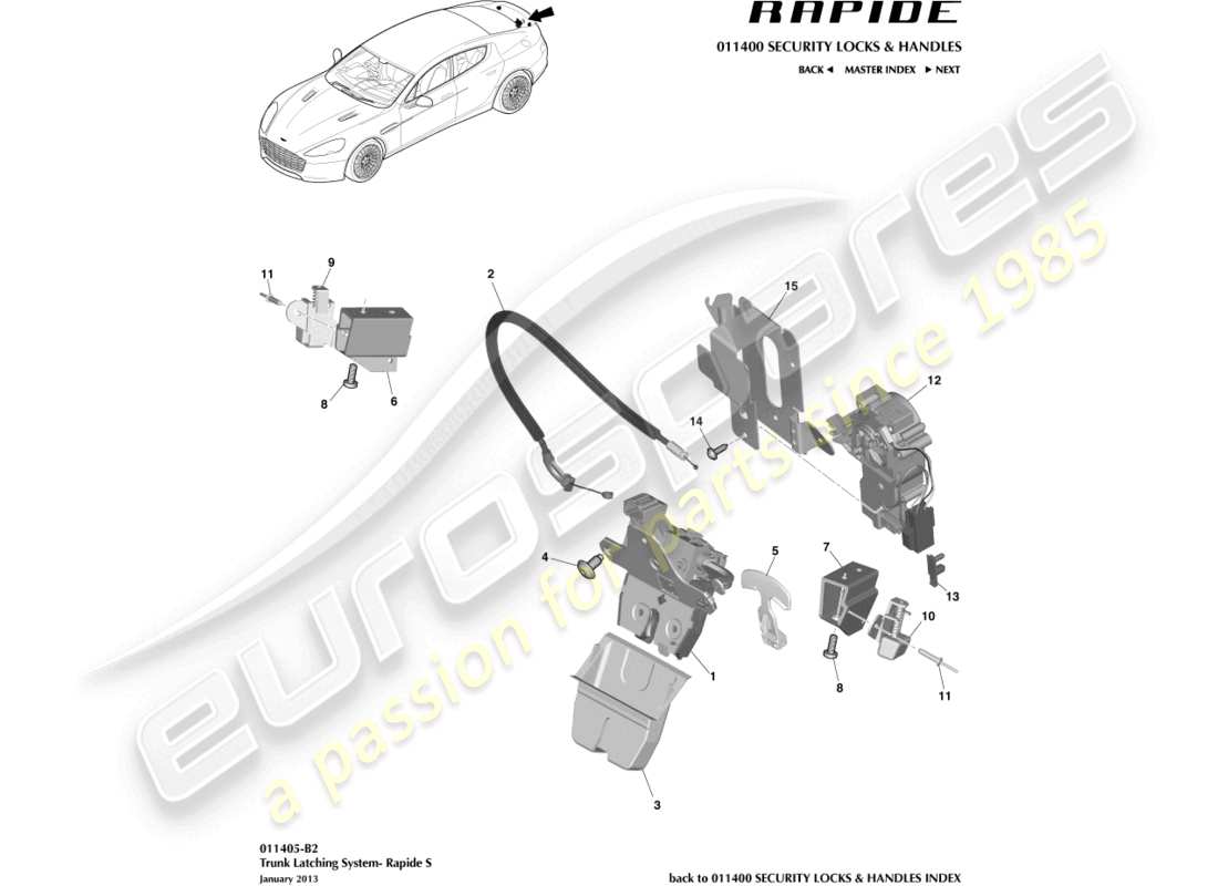 aston martin rapide (2017) trunk latch system, s part diagram