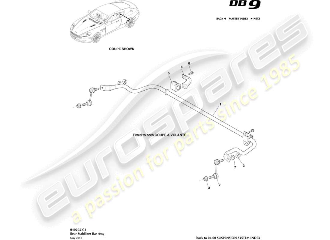 aston martin db9 (2004) rear stabiliser bar parts diagram