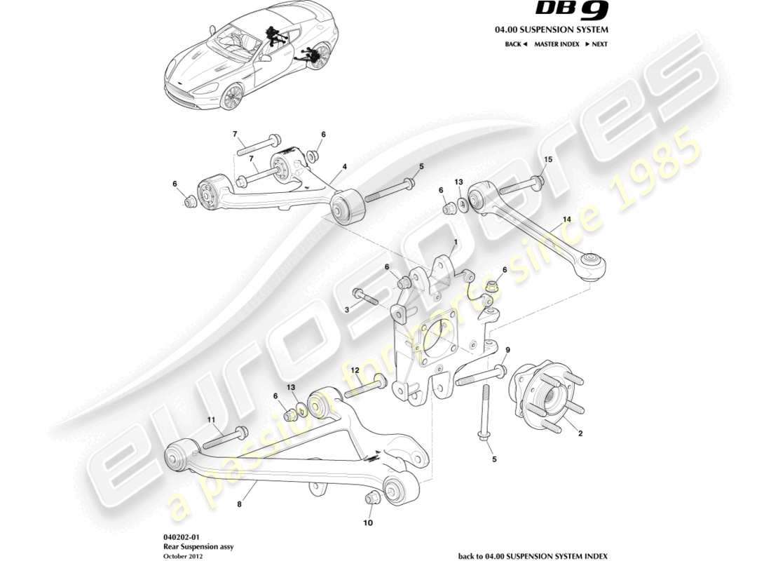 aston martin db9 (2017) rear suspension assembly part diagram